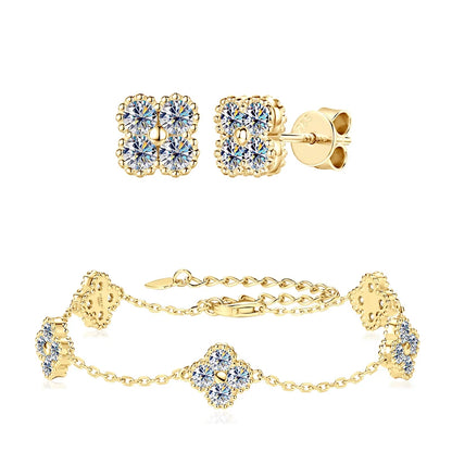 Conjunto de Joias 3 em 1: Colar, Brincos e Pulseira com Moissanita – Pedras Brasileiras