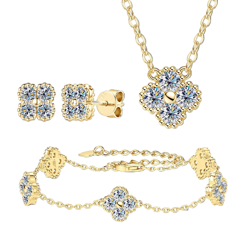Conjunto de Joias 3 em 1: Colar, Brincos e Pulseira com Moissanita – Pedras Brasileiras