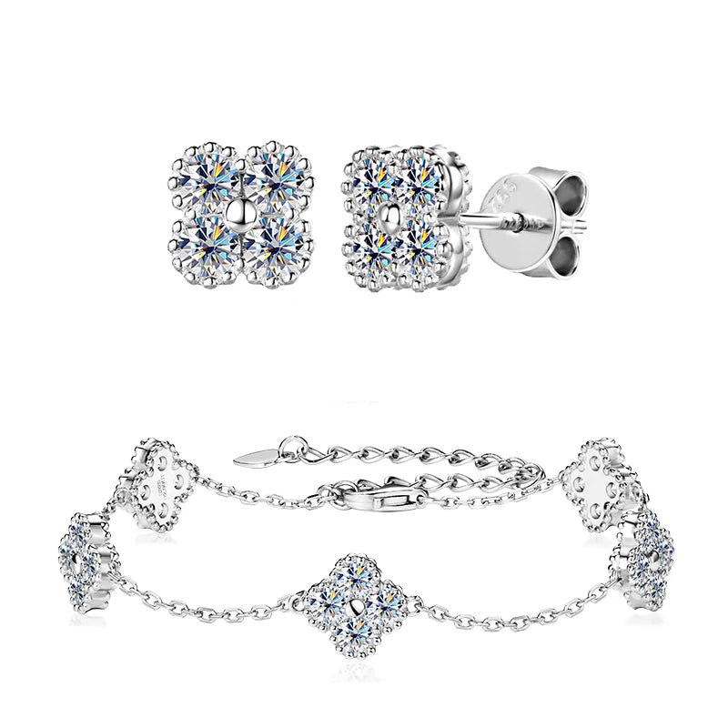 Conjunto de Joias 3 em 1: Colar, Brincos e Pulseira com Moissanita – Pedras Brasileiras