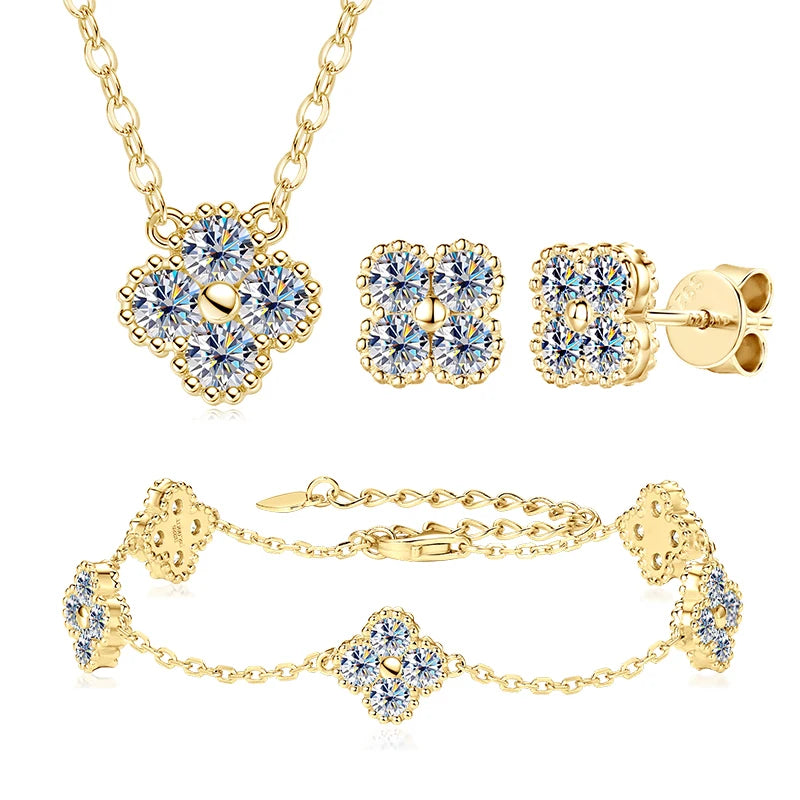 Conjunto de Joias 3 em 1: Colar, Brincos e Pulseira com Moissanita – Pedras Brasileiras