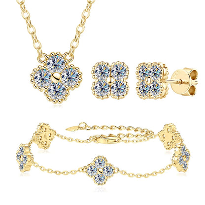 Conjunto de Joias 3 em 1: Colar, Brincos e Pulseira com Moissanita – Pedras Brasileiras