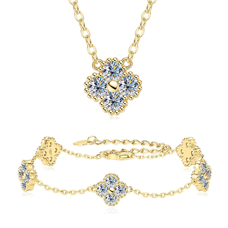 Conjunto de Joias 3 em 1: Colar, Brincos e Pulseira com Moissanita – Pedras Brasileiras