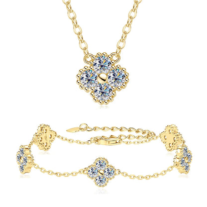 Conjunto de Joias 3 em 1: Colar, Brincos e Pulseira com Moissanita – Pedras Brasileiras