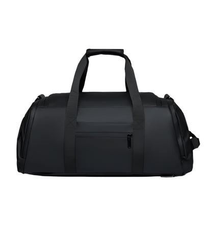 Bolsa mala de academia multifuncional preta com compartimento para sapateira e alça de ombro.