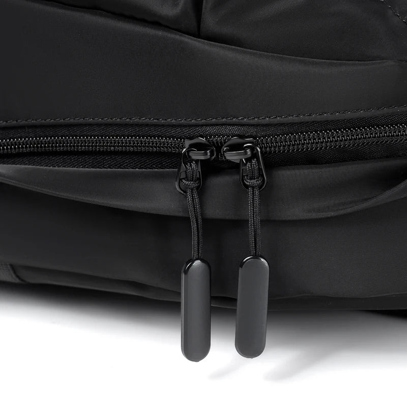 Men's black laptop backpack with a modern, minimalist design.